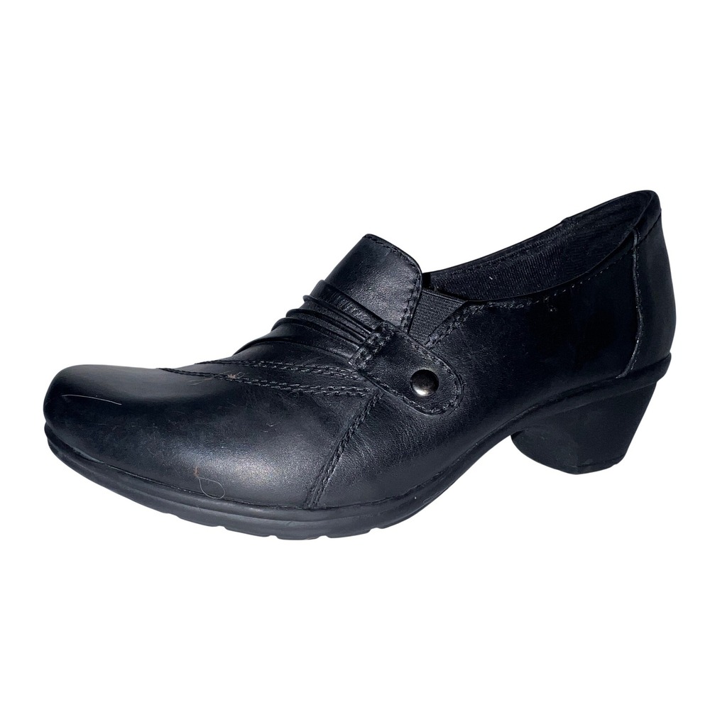 Earth Origins Womens Black Leather Pleated Vamp Block Heel Pumps Shoes Size 9.5M